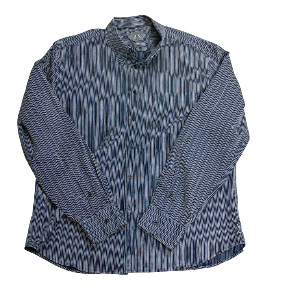 Armani Exchange Striped Button Down Shirt Dark Blue XL